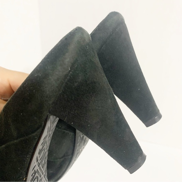 Liz Claiborne Cranberry Black 🖤 Suede Leather High Heel Clogs Mules Slip On - Picture 7 of 9